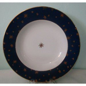 Galaxy by Sakura Rim Soup Bowl14kt Gold Stars on Dark Blue Fine Porcelain EUC
